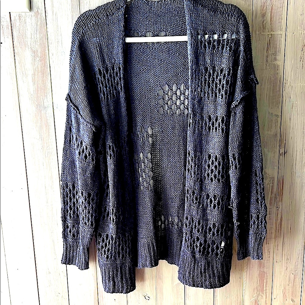 Cozy Open-Knit Cadet Blue Cardigan Sweater